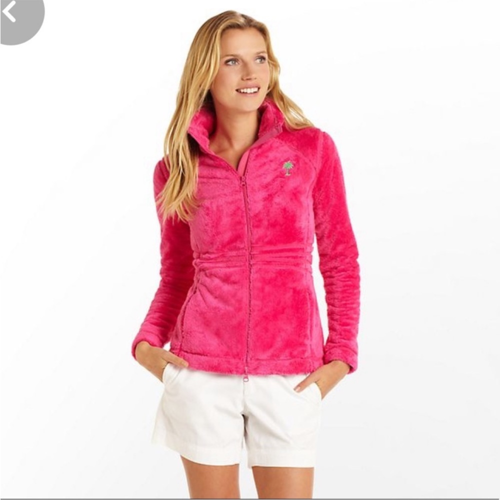 Lilly Pulitzer Pink Maddie Fuzzy fleece Zip Front jacket sz med